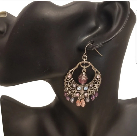 VINTAGE STERLING SILVER & RHINESTONE DROP STATEMENT EARRINGS - Picture 2 of 6